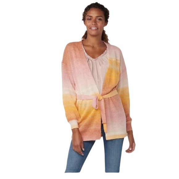 LC Lauren Conrad Womens Pink Ombre Belted Knit Cardigan Sweater Plus Sz XXL New - Picture 1 of 9